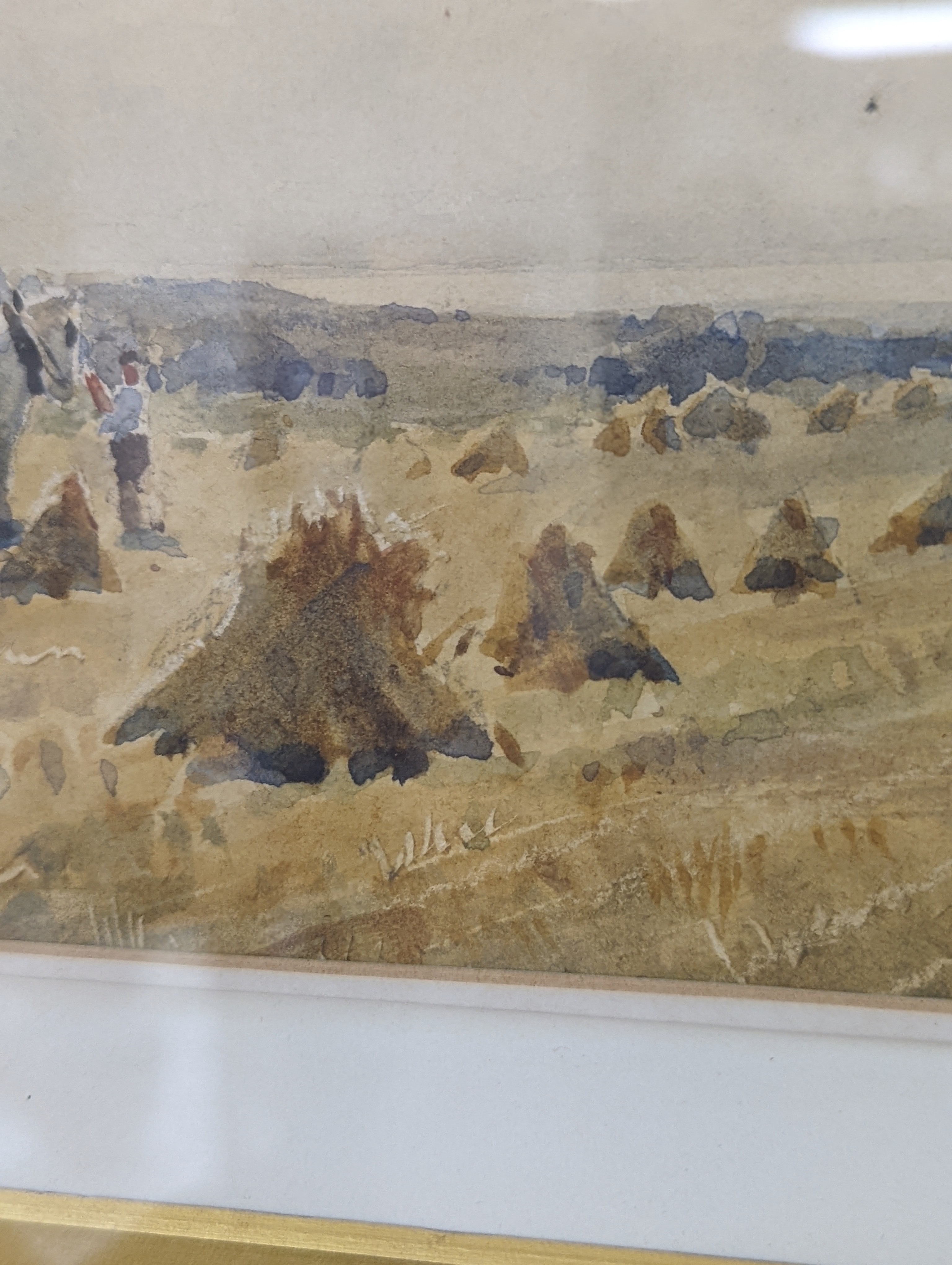 Arthur Gerald Ackermann (1876-1960), watercolour, 'Harvesting near Shoreham, Kent', signed, 23 x 50cm